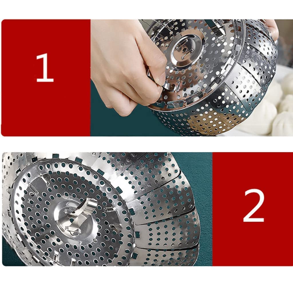 TCNAM Vegetable Steamer Basket, Folding Steamer to Fits Various Size Pot, Premium Stainless Steel Veggie Steamer Basket Insert for Veggie/Fish/Seafood/Momos/Fruits/Salad Cooking (SILVER, L)