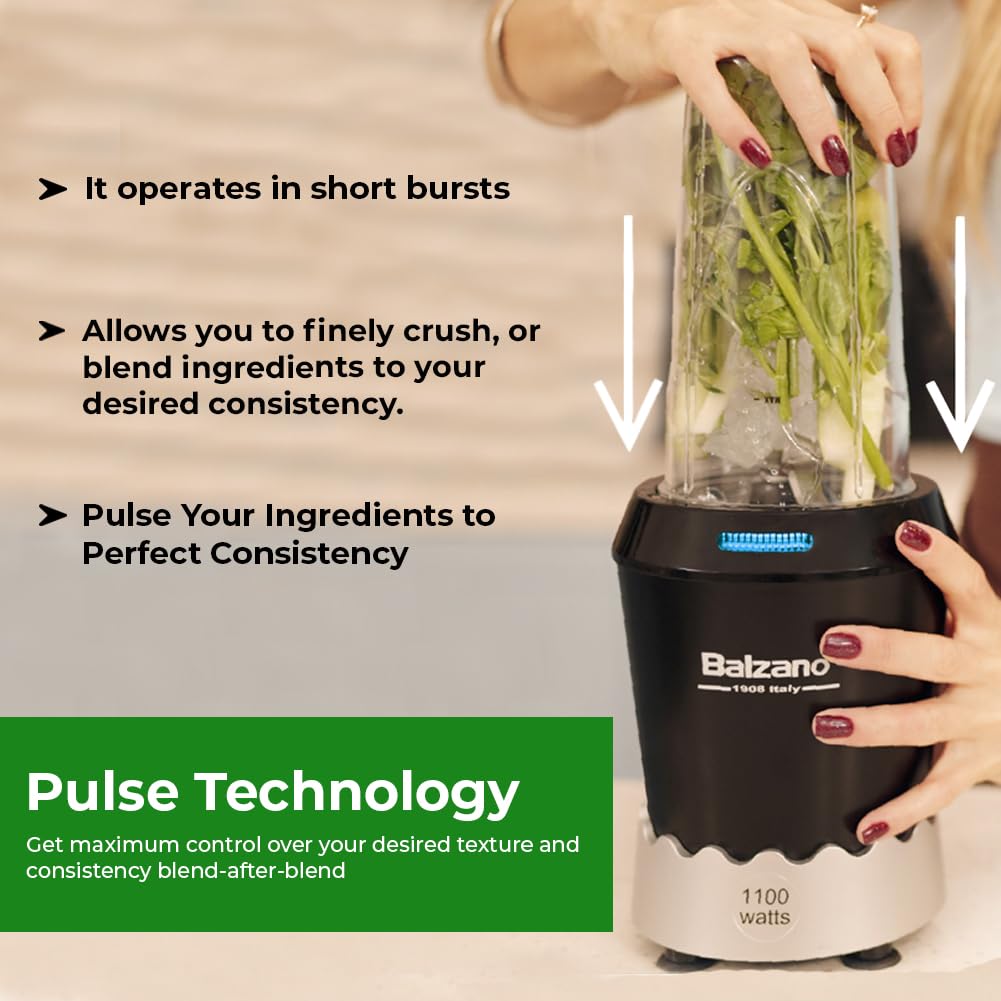 Balzano 1100W Ultra-Speed Bullet Mixer Grinder (Italian Design & Engineering) Blender for Smoothie and Juices, Juicer Mixer Grinder, Blender for Kitchen, Surgical Grade Stainless Steel Blades