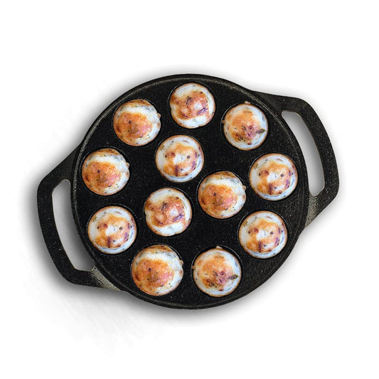 The Indus Valley Pre-Seasoned Cast Iron Paniyaram Pan With Loop Handle | 12Pit, 8.3Inch/21 Cm, 2.15Kg | Nonstick Appe/Paddu Pan, 100% Pure & Toxin-Free, Black