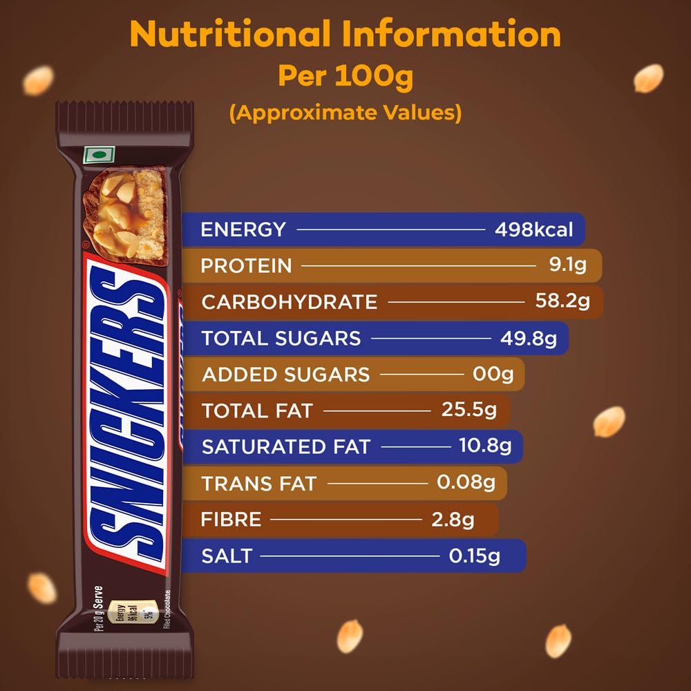 Snickers Peanut Filled Chocolate Bar | Loaded with Delicious & Nutritious Roasted Peanuts, Nougat & Caramel | Nutty Chocolate Treat for Sharing | 22G | Pack of 32, 704 Gm