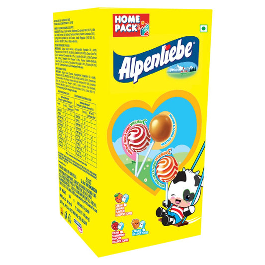 Alpenliebe Pop Assorted Lollipop (Orange, Strawberry & Caramel Flavour)- 384 Grams Pack (48 Pieces)