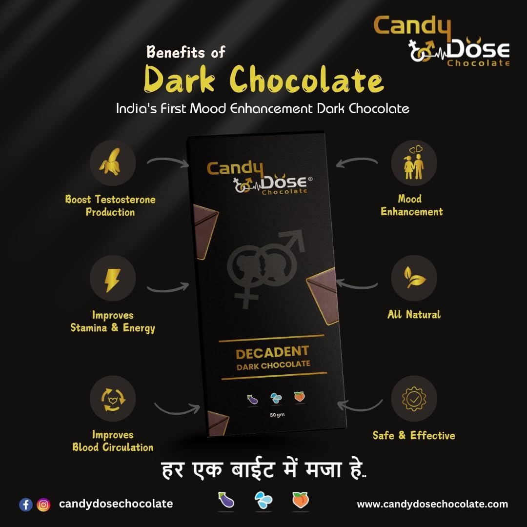 Candy Dose Chocolate Candy Dose Decadent Dark Chocolate – Mood Enhancement Chocolate for Couples & Romantic Moments (50g) (Pack of 1)