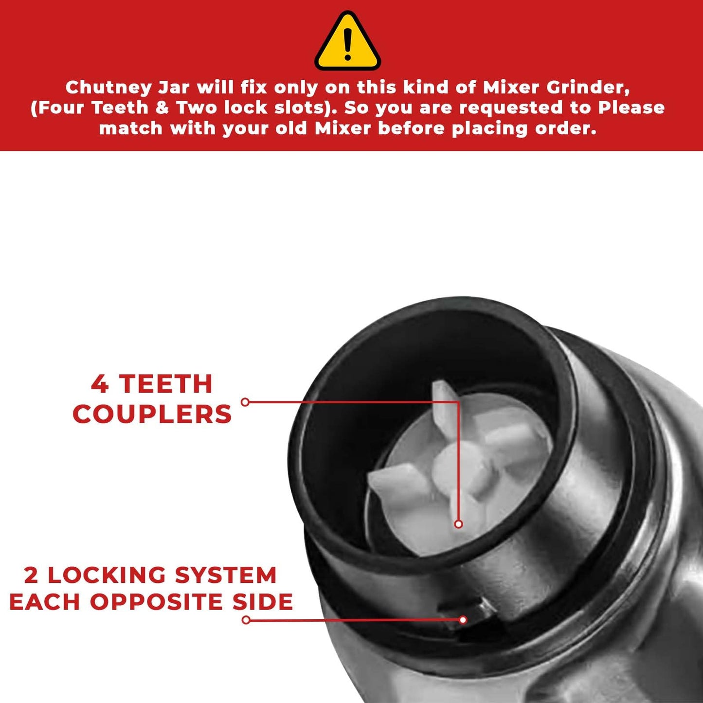 AADHIK Mixer Jar 400 ml Chutney Jar, Quality Stainless Steel Blades, Suitable for All mixer Grinder With 4 Teeth Lock- Pack Of 1