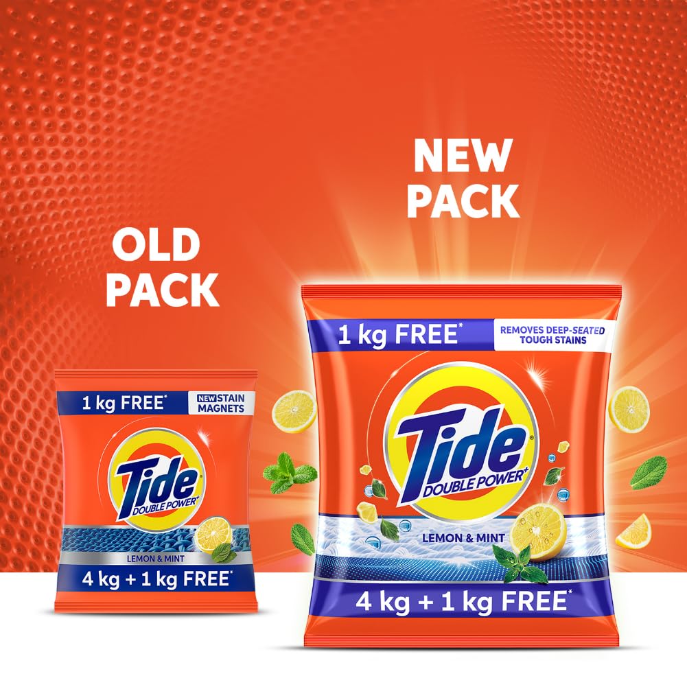 Tide Plus Extra Power Detergent Washing Powder - 4 kg (Lemon and Mint) with Free Detergent Powder - 1 kg