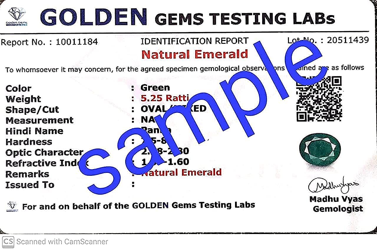 SIDHGEMS AA++ Quality Colombian Emerald Stone Original 6.25 Ratti / 5.62 Carat Unheated Lab Certified Loose Precious Panna Gemstone