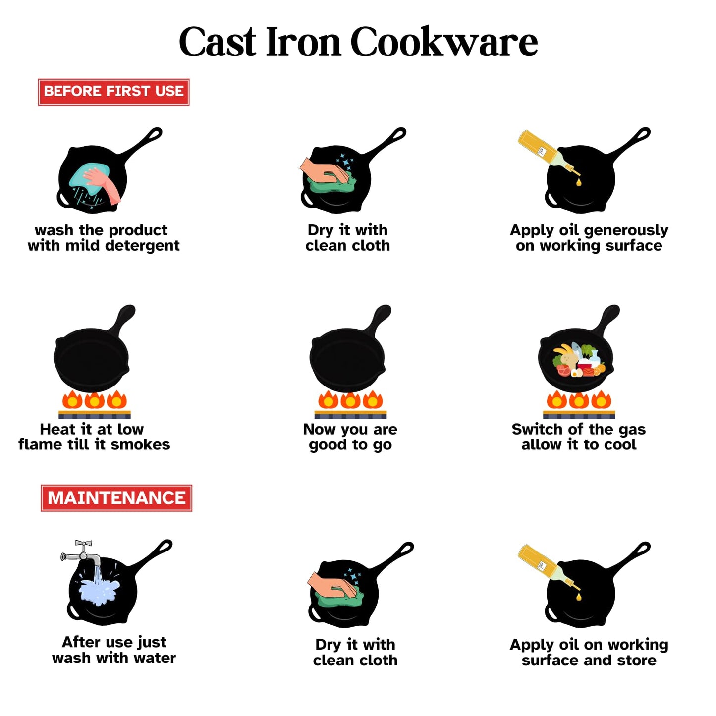 Vinod Legacy Pre Seasoned Cast Iron Flat Roti Tawa with Handle - 28 cm/Chapati, Dosa, Naan, Omlette Kallu Tava / 100% Pure Naturally Non Stick/Toxin & Rust Free/Gas Base