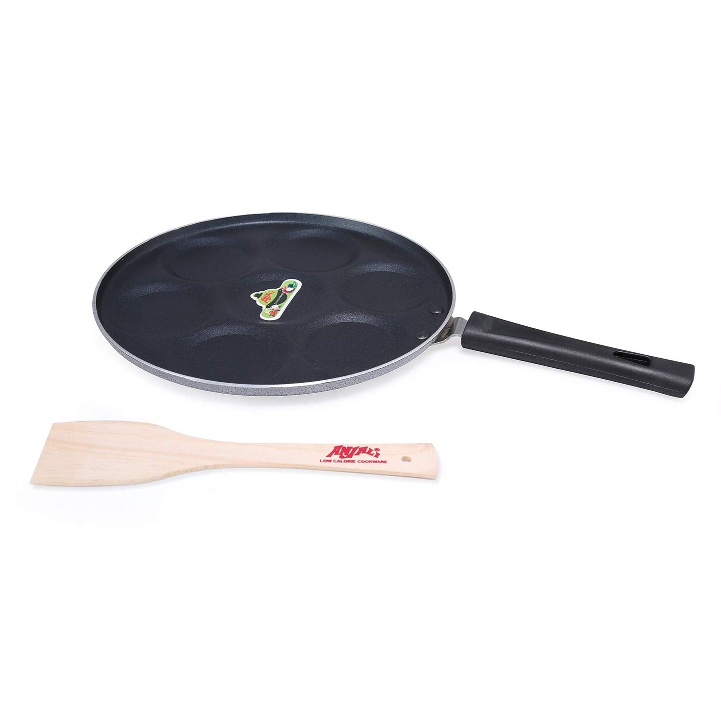 Anjali PTFE Coated Aluminium and Bakelite Mini Uttapam tawa, (7 Cavity, Black)