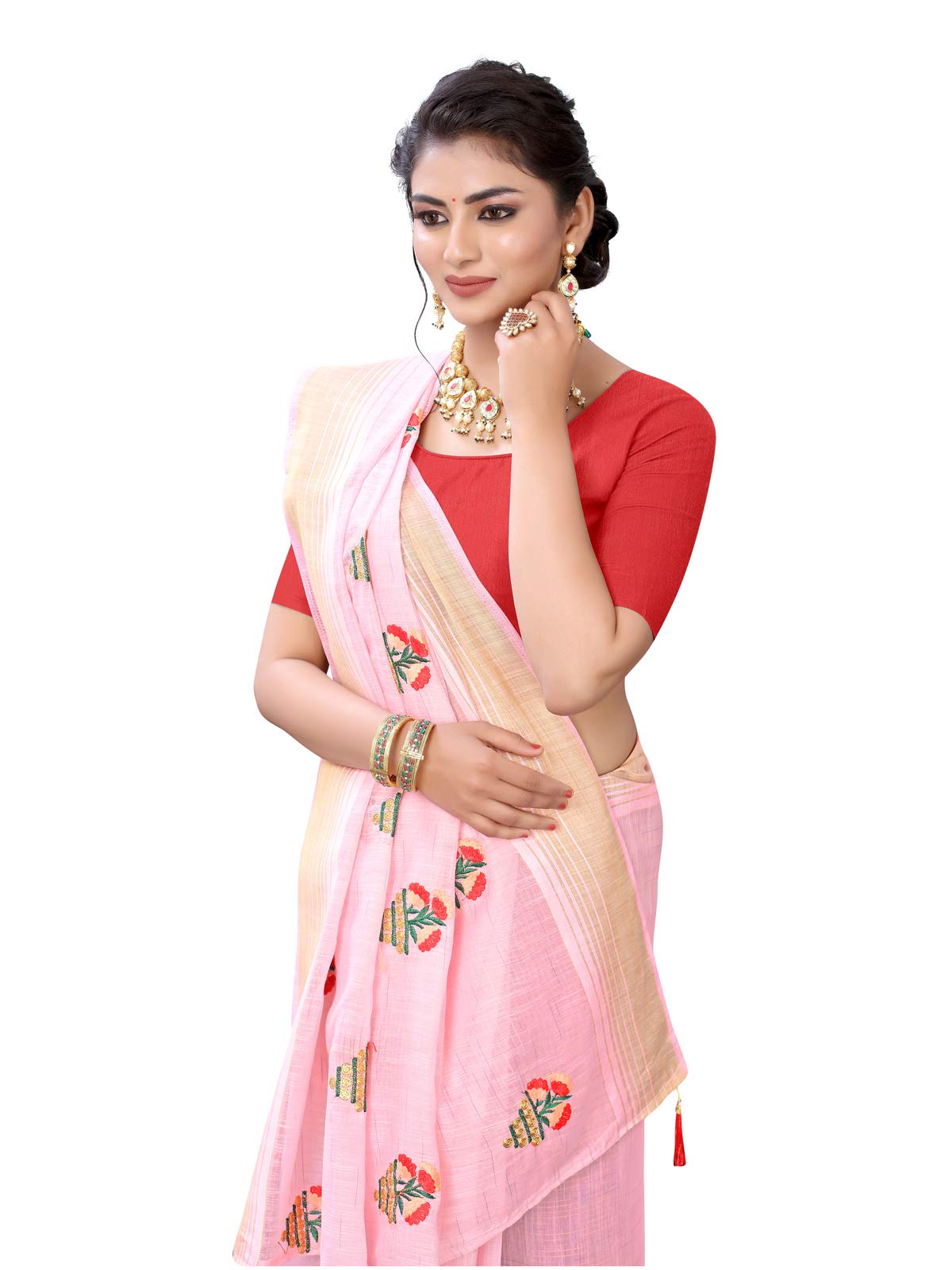 Satrani Women'S Poly Cotton Dyed Saree With Blouse Piece (1823ST146,Light Pink), Free Size