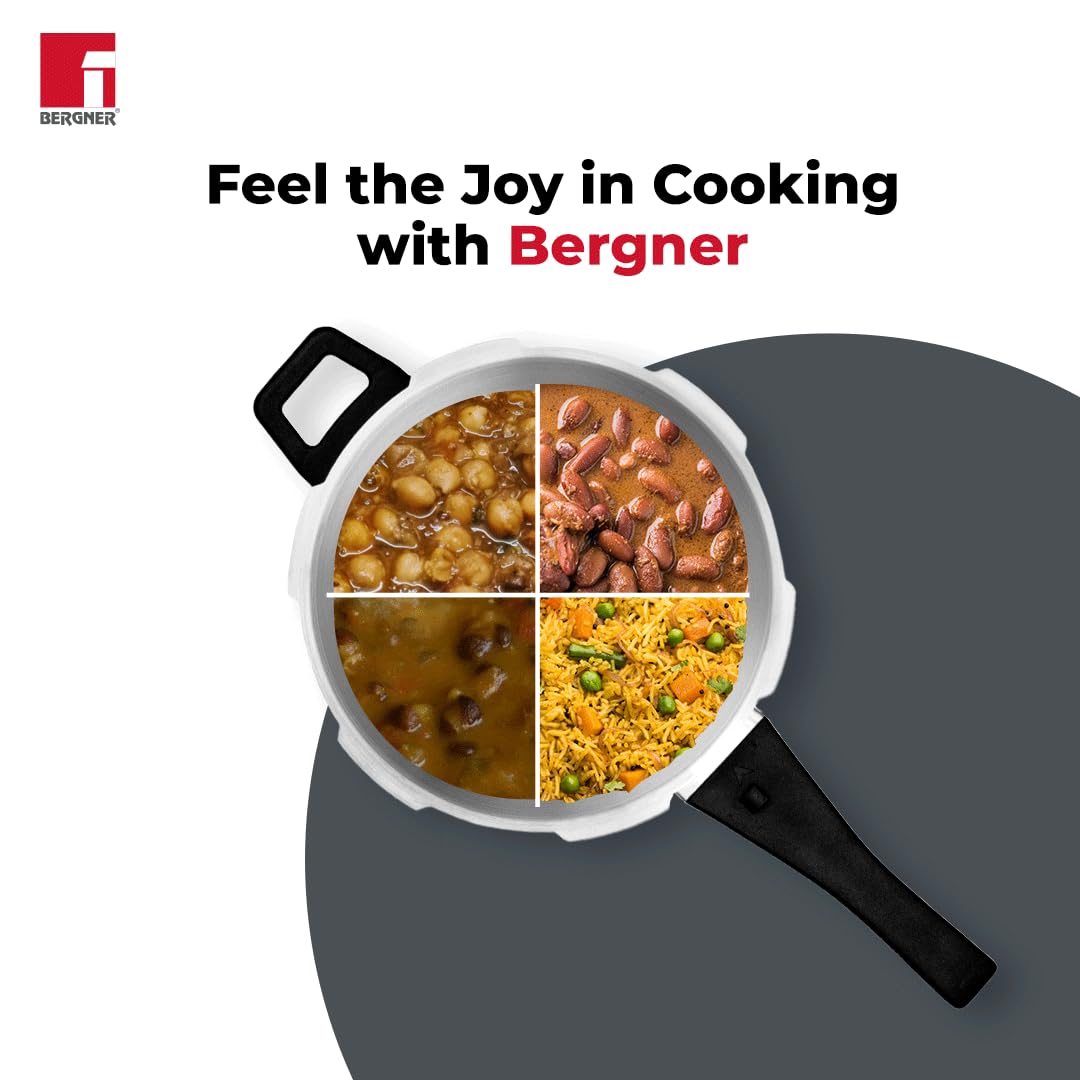 Bergner Sorrento Stainless Steel 2 Litres Outer Lid Pressure Cooker, 2 L Cooker with Outer Lid and Triply Base, Heavy Bottom, Easy Open and Close, Healthy Cooking, Induction Bottom and Gas Stove Ready