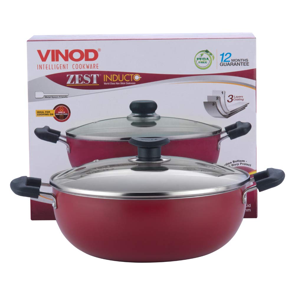 Vinod Cookware Zest Non-Stick Induction Friendly Deep Kadai with Lid, 4.1 Litres