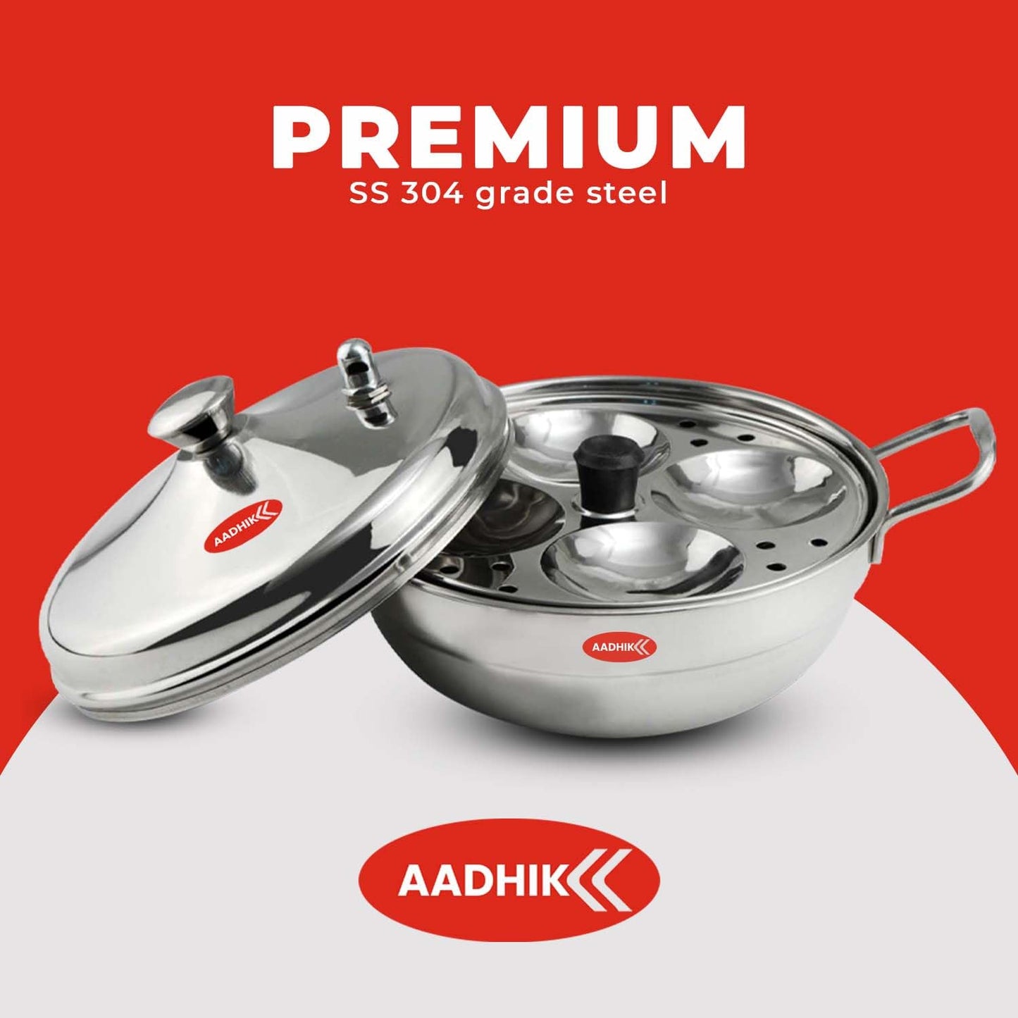 Aadhik Stainless Steel Multi Purpose Kadai with Steel Lid, Idli Maker 2 Idli Plate 8 Cavity Idli Cooker Stainless Steel Idly Pot with Steamer, Silver