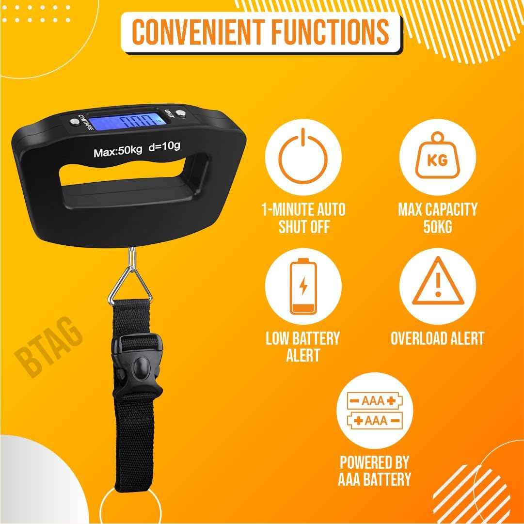 Btag Electronic Portable Digital LED Screen Luggage Weighing Scale, 50 kg/110 Lb For Multi-Purpose Use. Pack of 1 (A09)