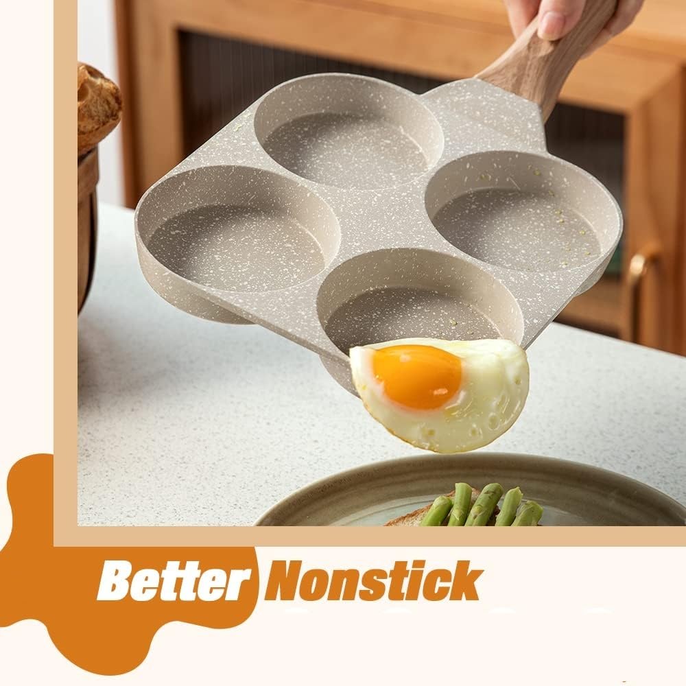 SCAMA 4 Cups Egg Pan Omelette Pan Frying Pan Crepe Pan Granite Egg Cooker Breakfast Pancakes Pan Suitable for Gas Stove Cookware (White) (Model : SYNMORE)