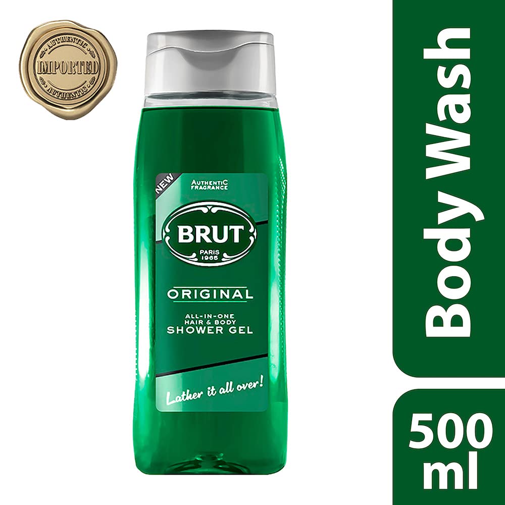 2x Brut Original ALL-IN-ONE Shower gel for Hair & Body | Body Wash for Men| Authentic Fragrance 500ml each - Pack of 2