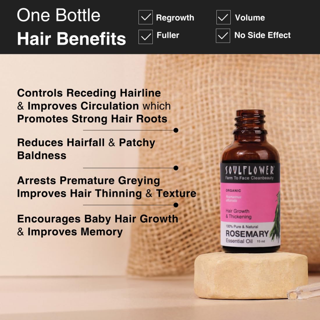 Soulflower Rosemary Essential Oil & Castor Oil for Hair Growth, Hair Fall Control, Hydrating & Moisturising Face & Skin | 100% Pure, Natural, Organic, Ecocert Certified| Pack of 2, 240ml