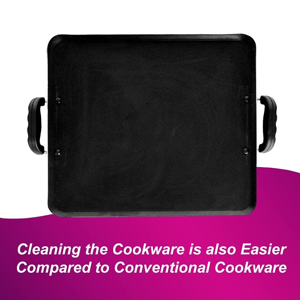 Blueberry's Nonstick Tawa, Dosa Roti Chapati Pathiri Tawa, Large Rectangular Aluminium Body, 38cm x 33cm with 4mm Thickness -Black (Pathiri Tawa)