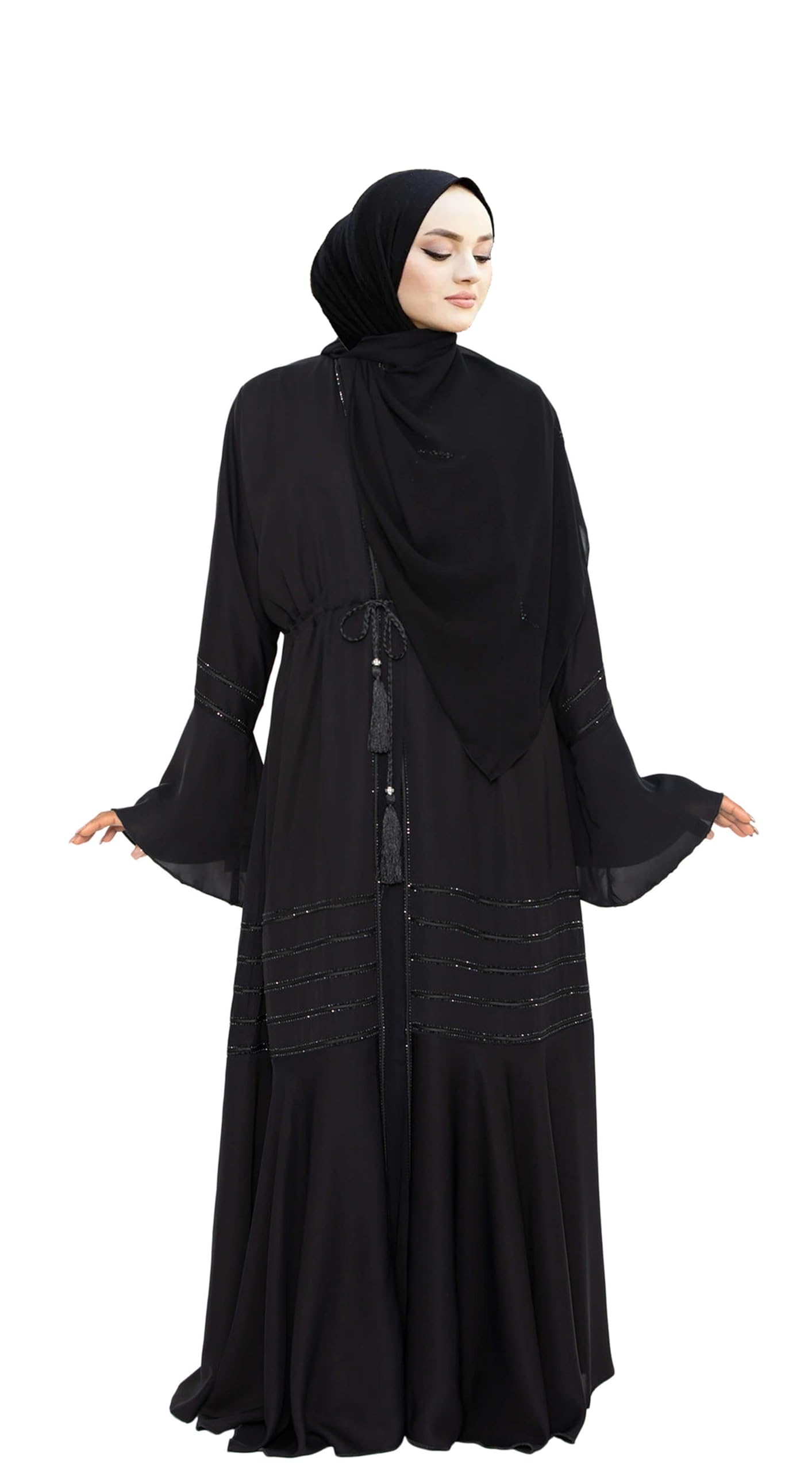 BURAQUE DESIGNER Nida fabric Free Size Muslim Burqa/Abaya & Burkha Dress for Muslim women and Girl's (P03-Black Stone-Burkha)
