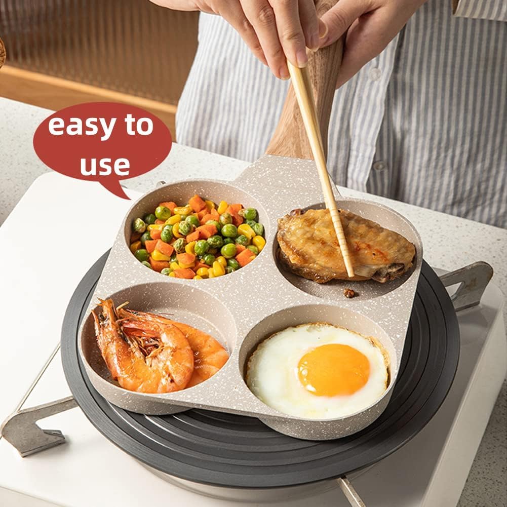 SCAMA 4 Cups Egg Pan Omelette Pan Frying Pan Crepe Pan Granite Egg Cooker Breakfast Pancakes Pan Suitable for Gas Stove Cookware (White) (Model : SYNMORE)
