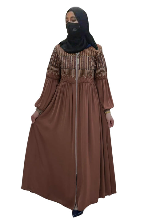BURAQUE DESIGNER Abaya for Girls and Women Stylish Design Stitched Burqa Dress (E10-Brown-Burkha)