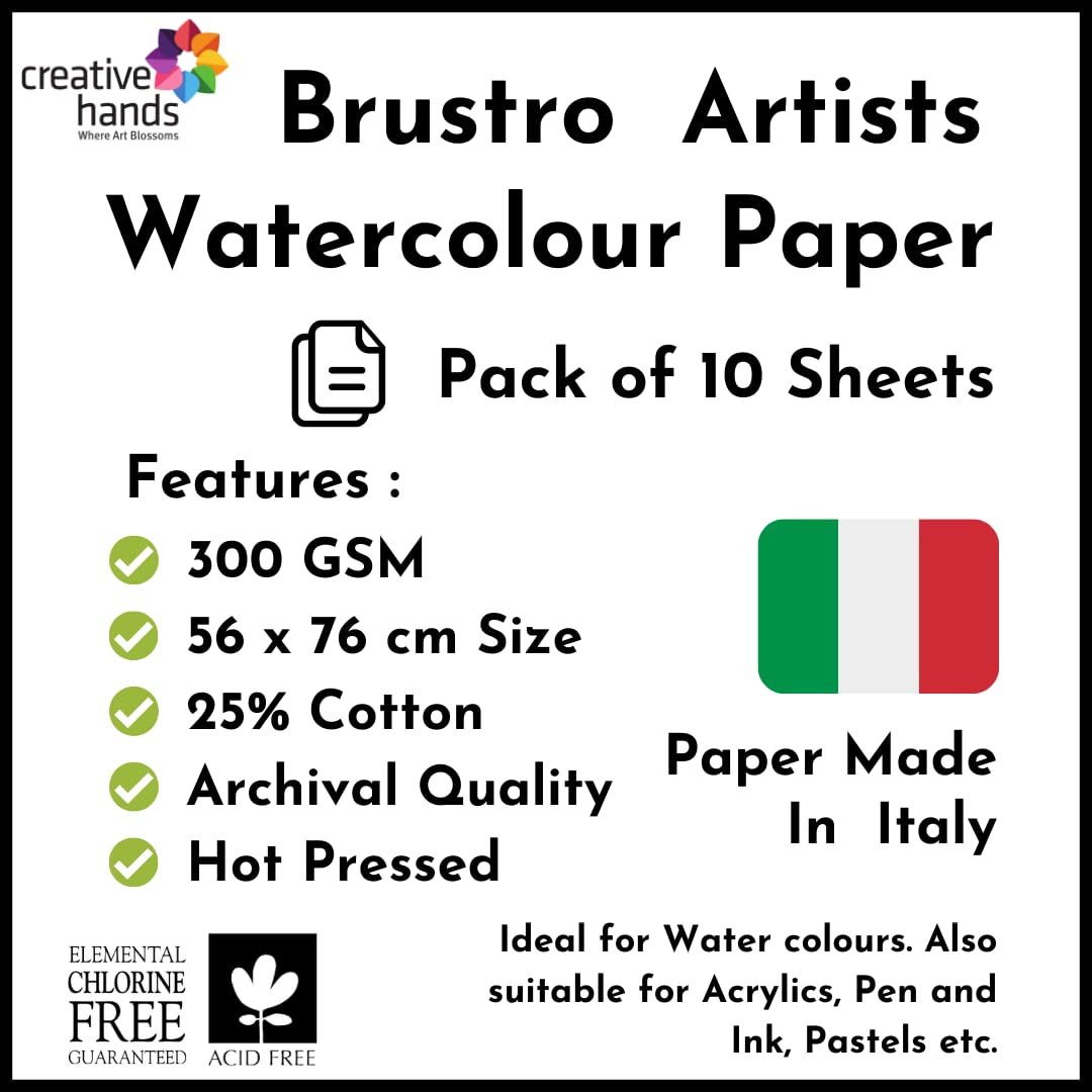 Brustro Artists' Watercolour paper 25% cotton HP 300 Gsm 56 x 76 cm (10 Sheets)