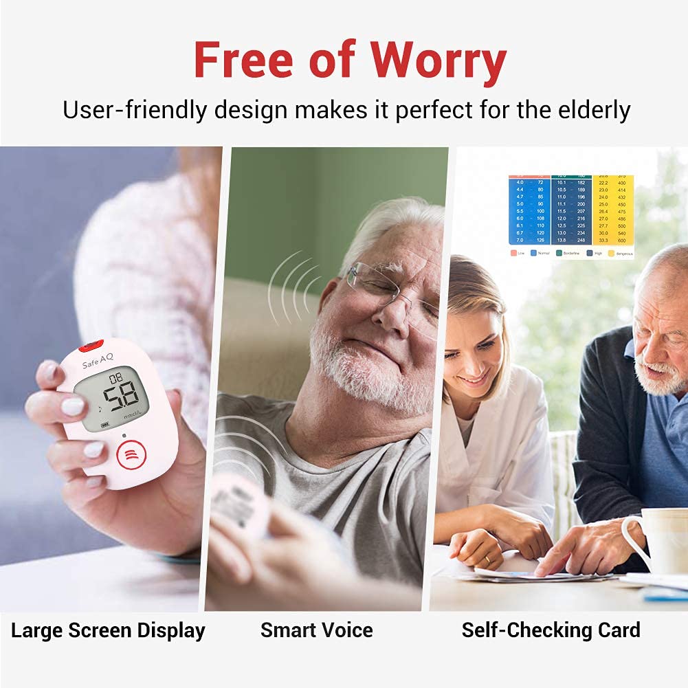 Sinocare PTS(USA) Diabetes Testing Kit/Blood Glucose Monitor Safe AQ Voice/Glucometer with Voice Reminder and Light Warning/Blood Sugar Test with 50Strips & 50Lancets & Case Pack