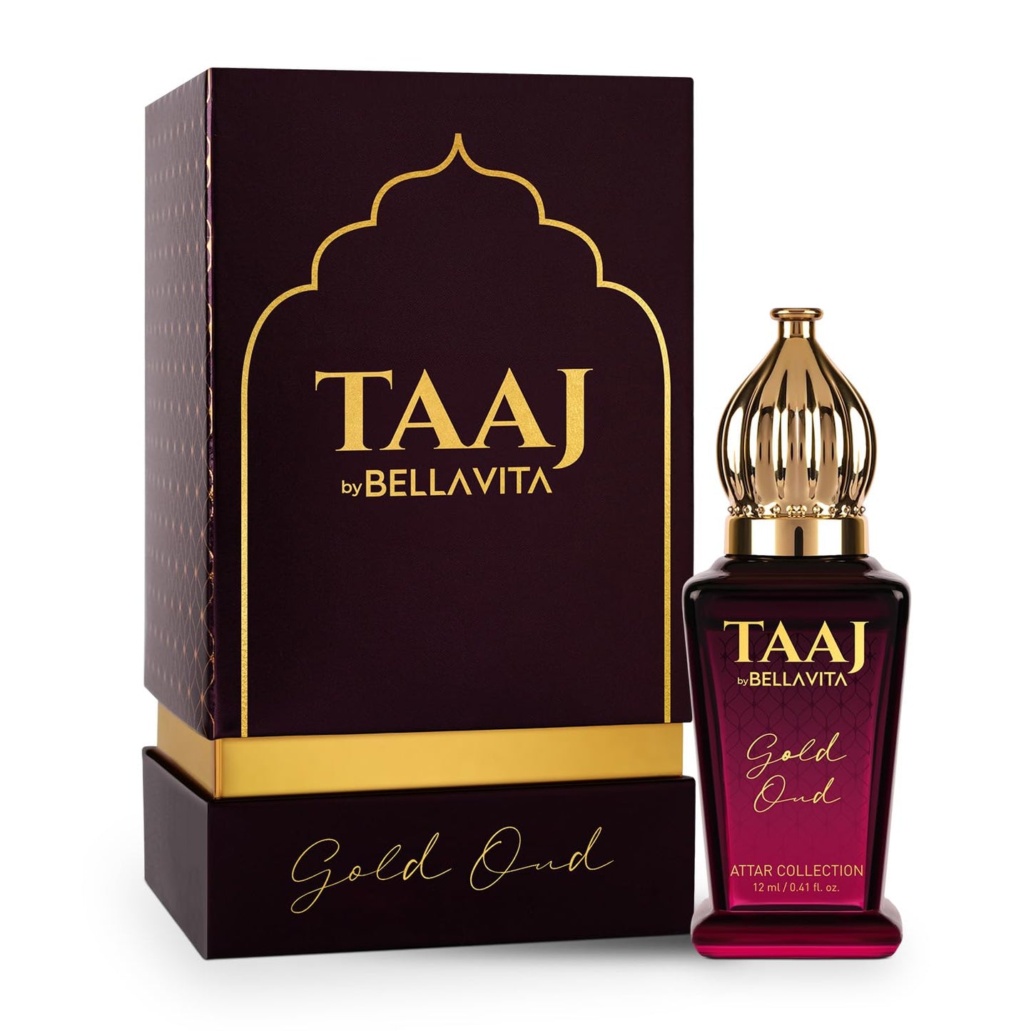 Bella Vita Luxury TAAJ Gold Oud Attar with Caramel, Rose, Jasmine & Orris for Men and Women, Non-Alcoholic Roll On, Long Lasting Fragrance, 12 ML