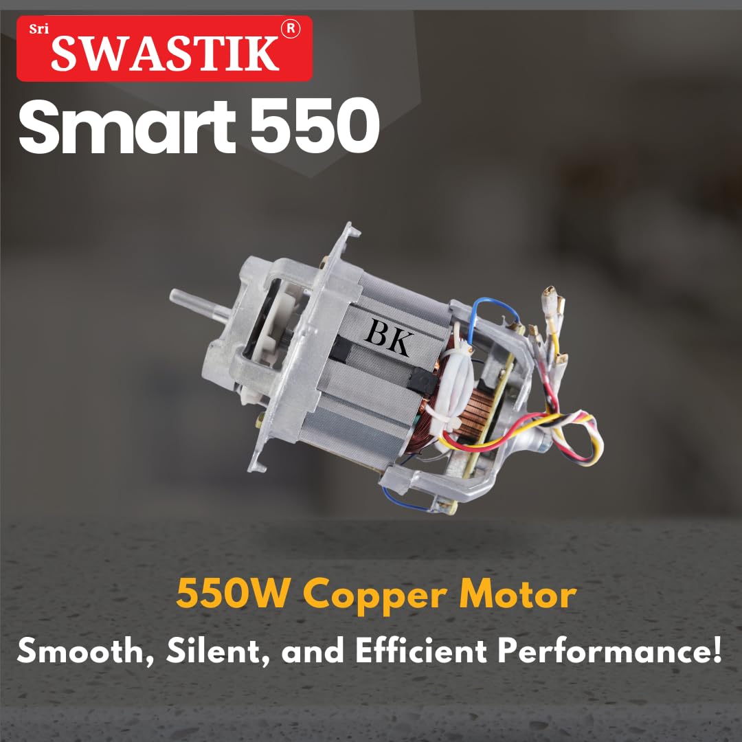 Sri Swastik Smart 550 Mixer Grinder - 550W Heavy-Duty Motor, 3 Stainless Steel Jars, Pink