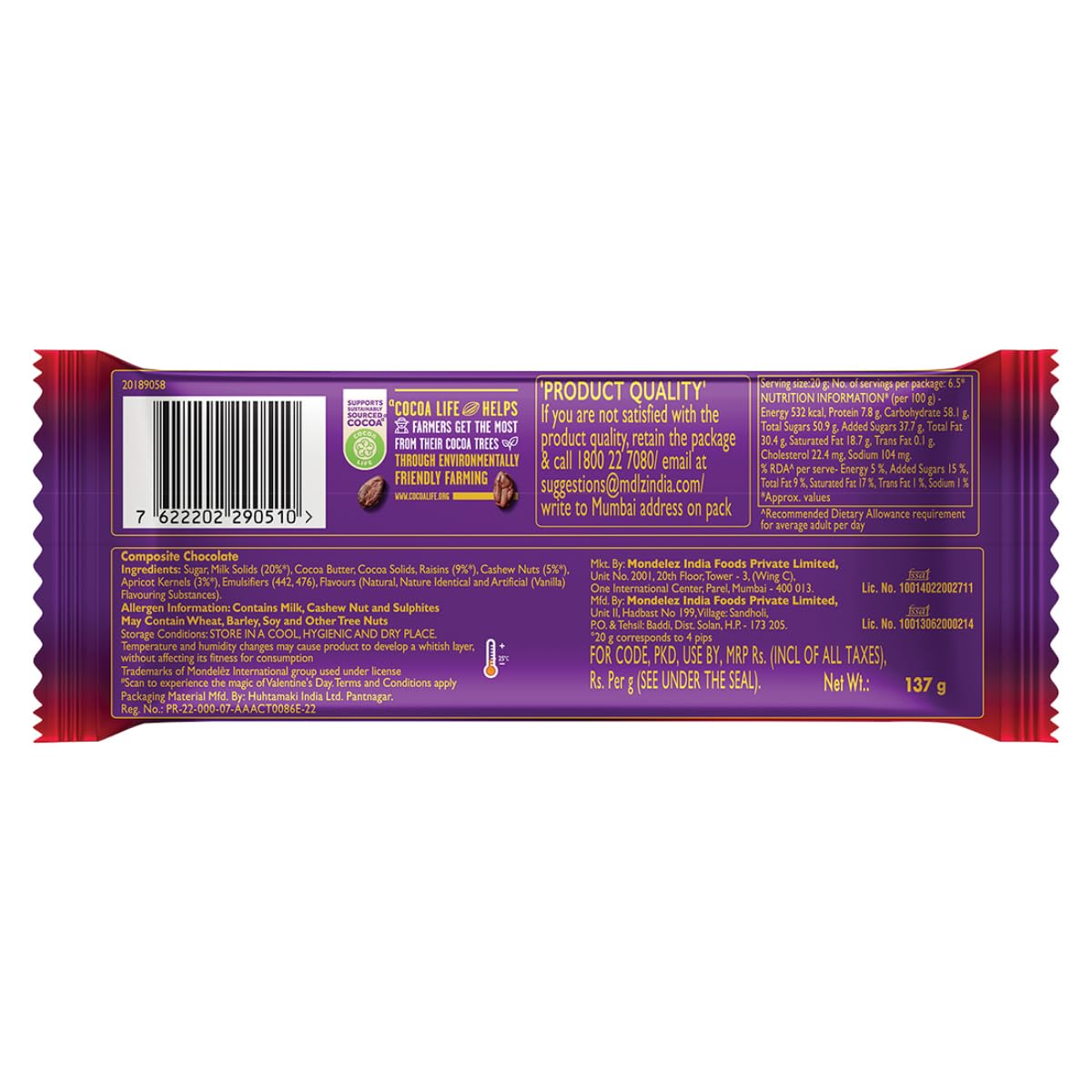 Cadbury Dairy Milk Silk Fruit and Nut Valentine's Gift Pack Chocolate Bar, 137 g