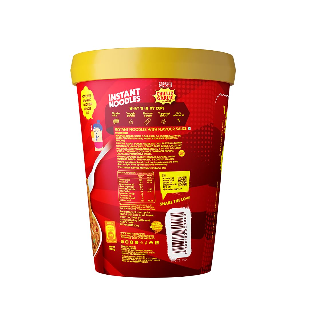 25x Masterchow Chilli Garlic Instant Cup Noodles - 100g - Pack of 25