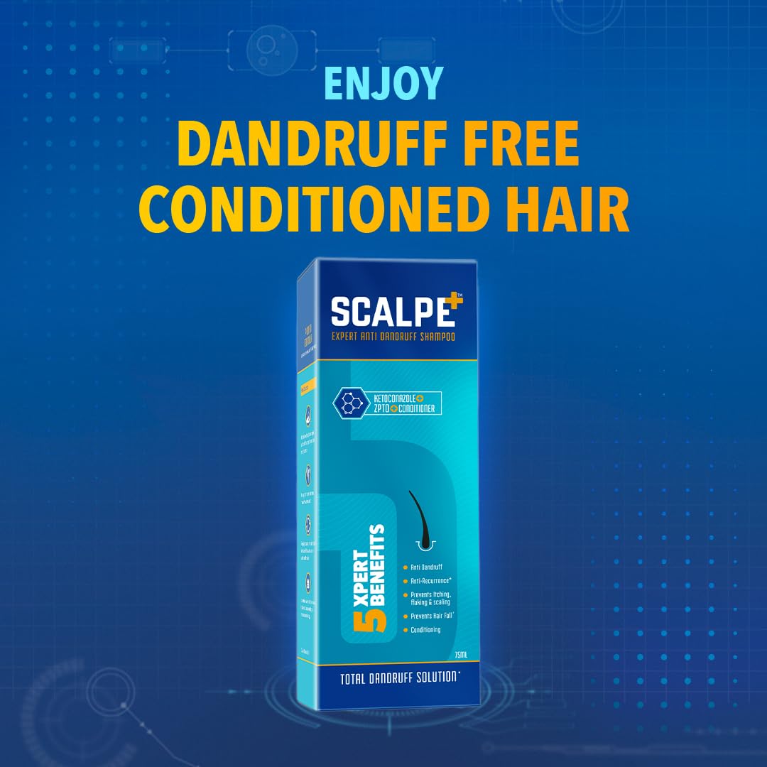 Scalpe+ Expert - Bottle of 75ml Anti Dandruff Shampoo for Men and Women with Ketoconazole and ZPTO