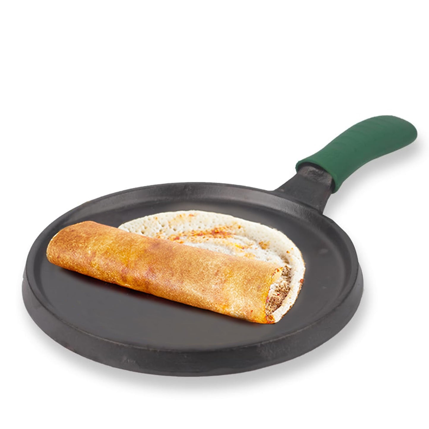 The Indus Valley Pre-Seasoned Cast Iron Tawa for Dosa/Chapathi with Silicone Grip | 25.5cm/10 inch, 2.1kg | Induction Friendly | Naturally Nonstick, 100% Pure & Toxin-Free, No Chemical Coating