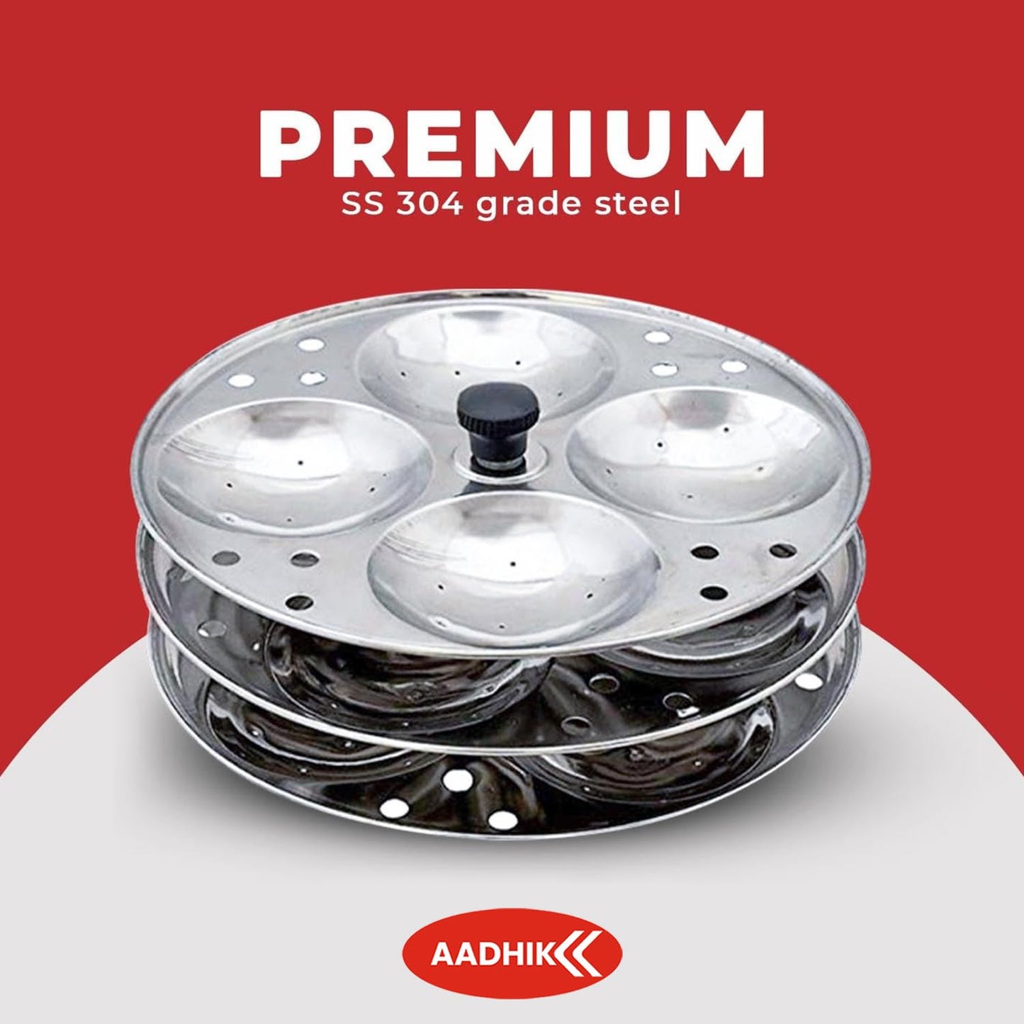 AADHIK Stainless Steel Non-Stick Idli Plates Idli Maker| Idli Stand with Holes for Pressure Cooker, 3 Plate