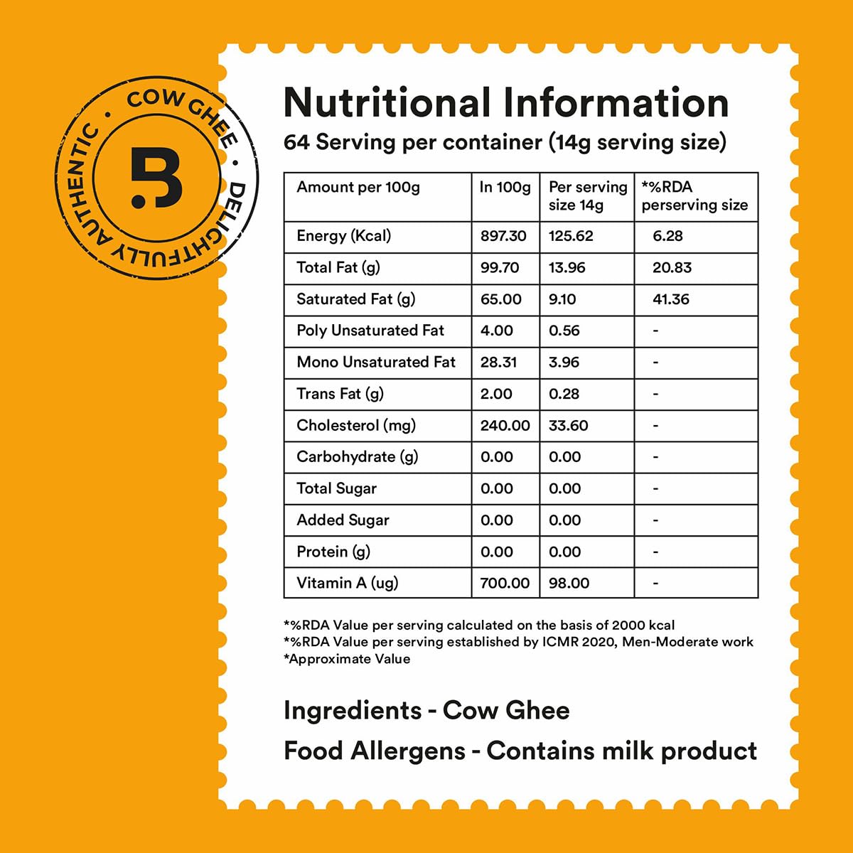 Barosi Premium Cow Ghee 1000 ml | 100% Pure | Danedar Texture | Rich In Good Fats And Antioxidants | Easy To Digest