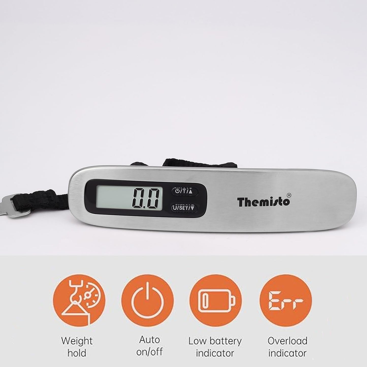 Themisto TH-WS10 Digital Luggage Scale with Target Value Setting (50kg), Silver
