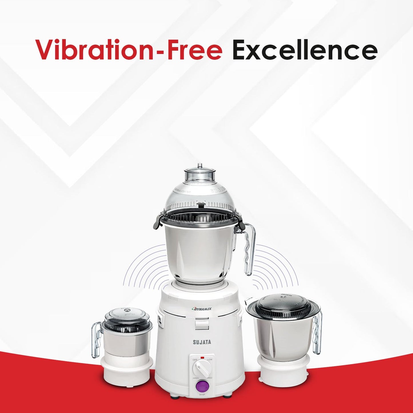 Sujata Dynamix 900 Watts Mixer Grinder | 22000 Rotations Per Min | 90 Minutes Continuous Running | 3 Versatile Jars 1500 ml, 1000 ml and 400 ml
