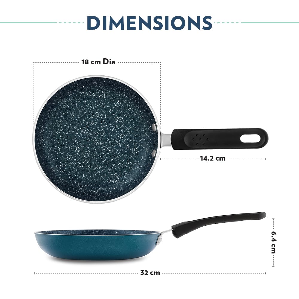 Borosil ProChef Non-Stick Mini Fry Pan 18 cm | Gas Stove Compatible, Thick Uniform Body for Even Heating | PFOA Free, Blue Exterior, Stir Frying Pan for Eggs, Cutlets, 1 Year Warranty