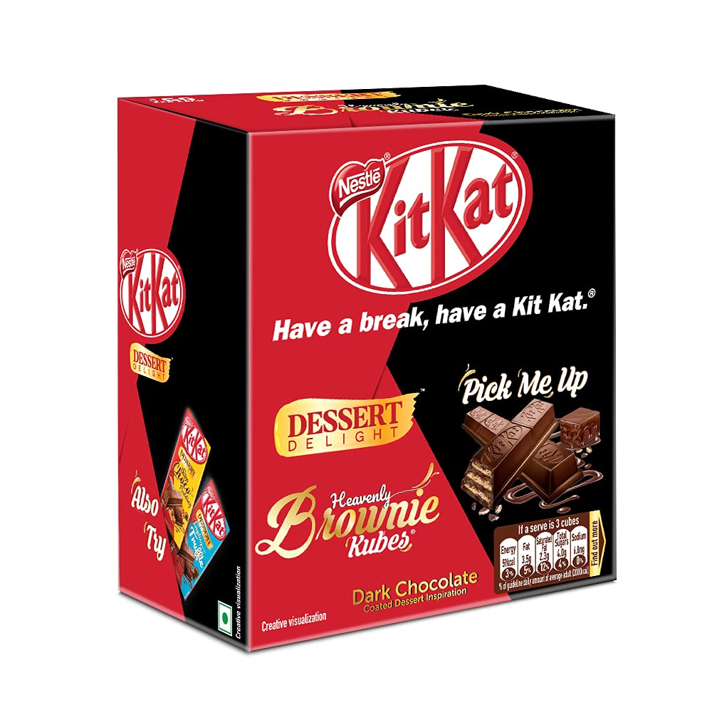12x Nestle KITKAT Dessert Delight, Heavenly Brownie Kubes Wafer Coated with Dark Chocolate Tablets 50 g Pack of 12 Units