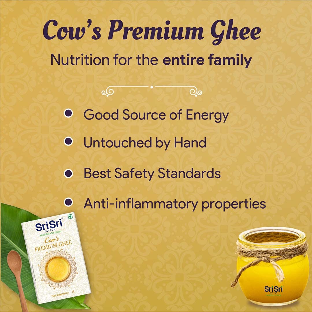 Sri Sri Tattva Premium Cow Ghee - 1 Litre (Pack of 3) | Premium Ghee for Better Digestion and Immunity | (3 Litre)