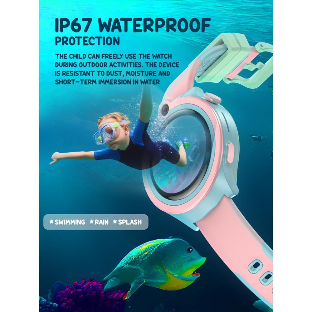 Spiky Cacus 4G Calling Multi-UI IPX7 Waterproof Kids Smartwatch | Rotatable Menu Dial,GPS Tracking, Video Call, Calling Watch, Games, Geo-Fencing, SOS | Best for Kids Girls & Boys 4-12 Years | Pink