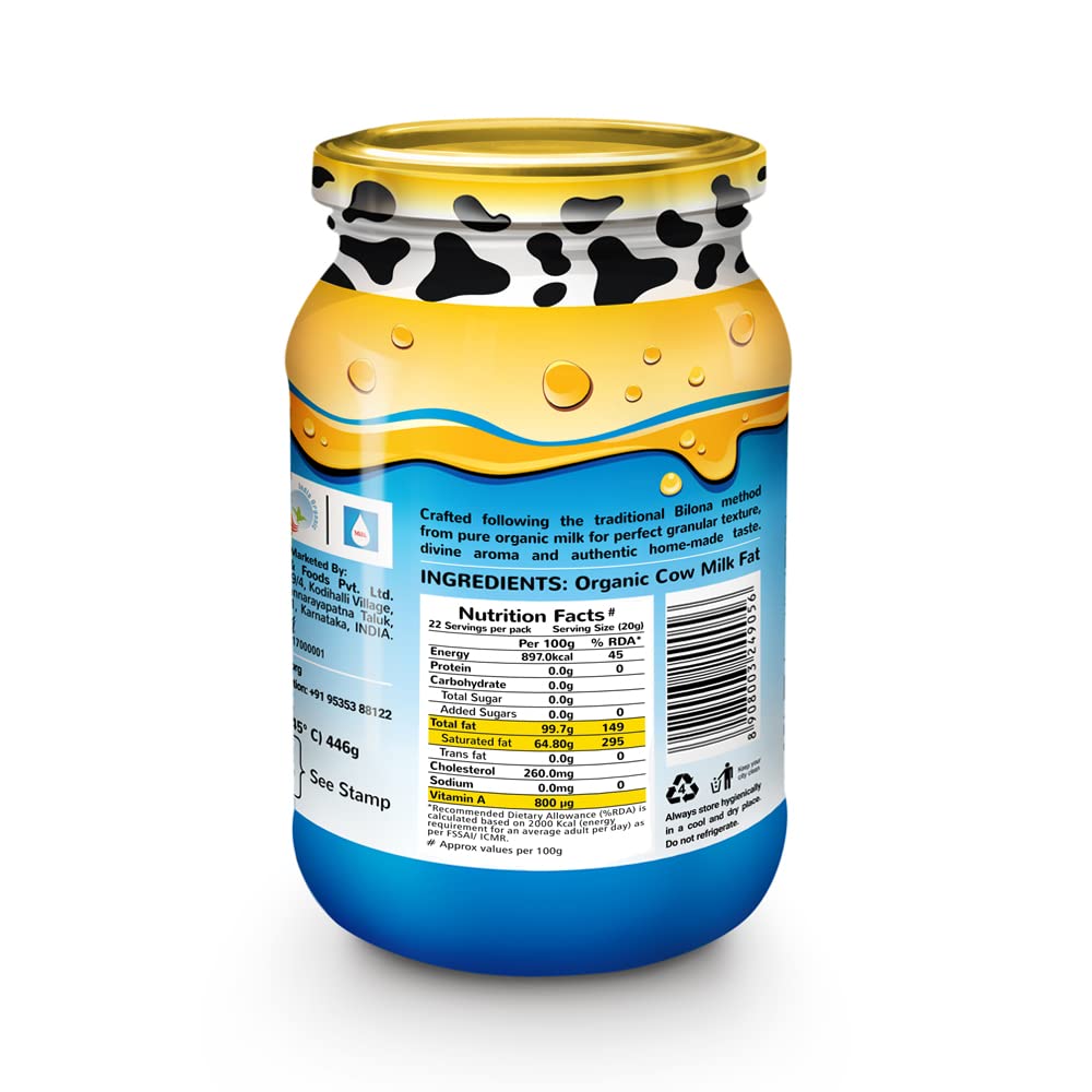 Akshayakalpa Organic Cow Ghee – 490 ml - Pure organic ghee, traditionally-churned, chemical-free, granular ghee, nutritious by nature