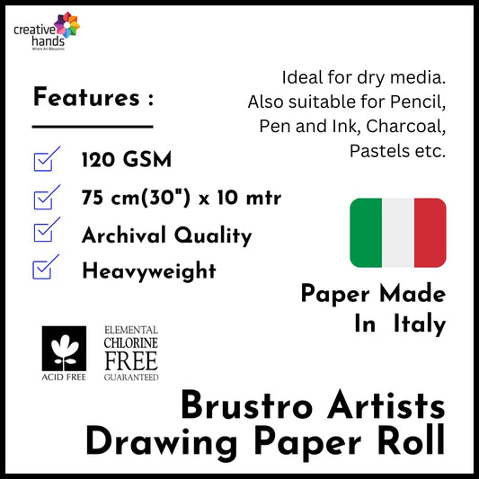 Brustro Artist Drawing Paper Roll 120 Gsm. Size 75 cm(30") x10 mtr