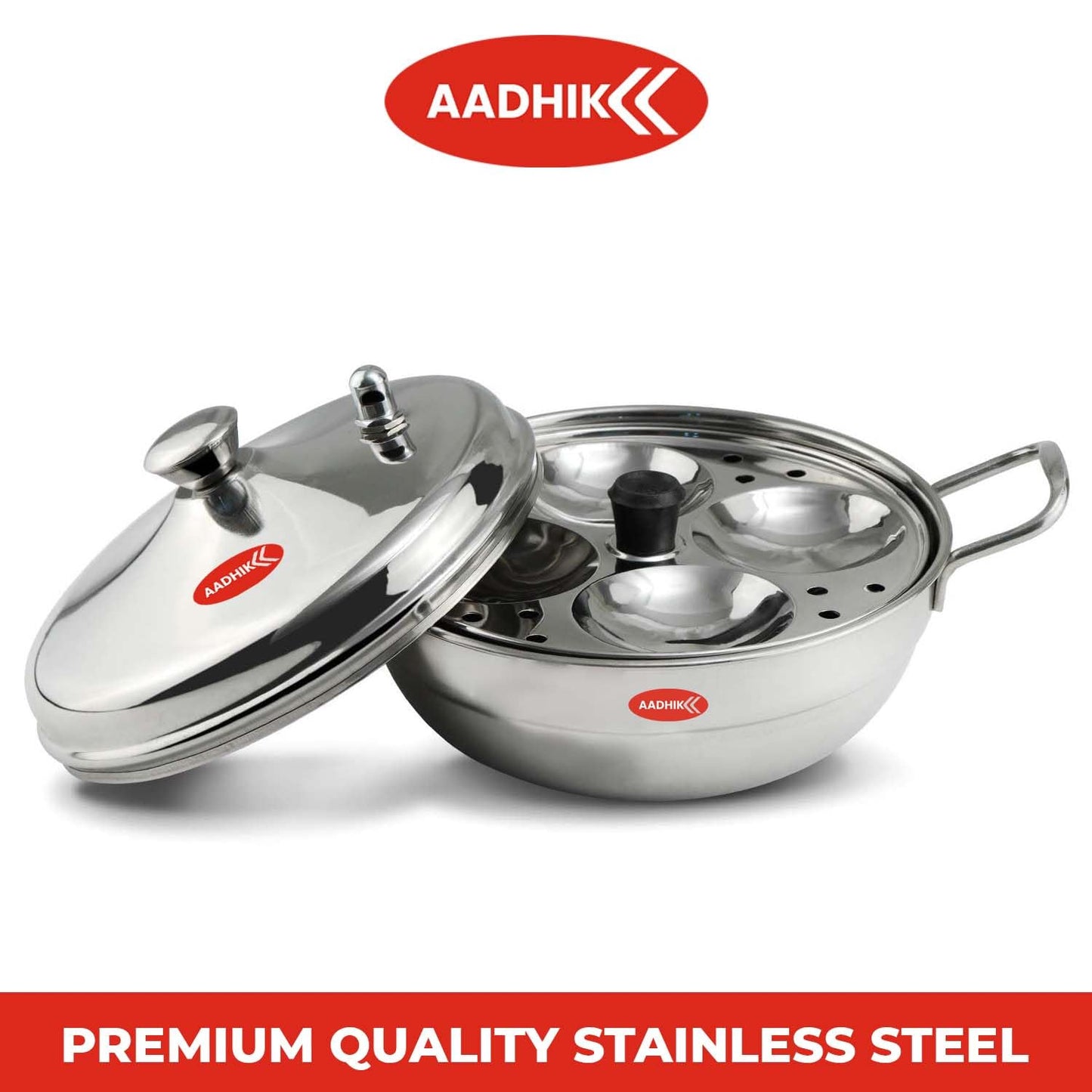 Aadhik Stainless Steel Multi Purpose Kadai with Steel Lid, Idli Maker 2 Idli Plate 8 Cavity Idli Cooker Stainless Steel Idly Pot with Steamer, Silver