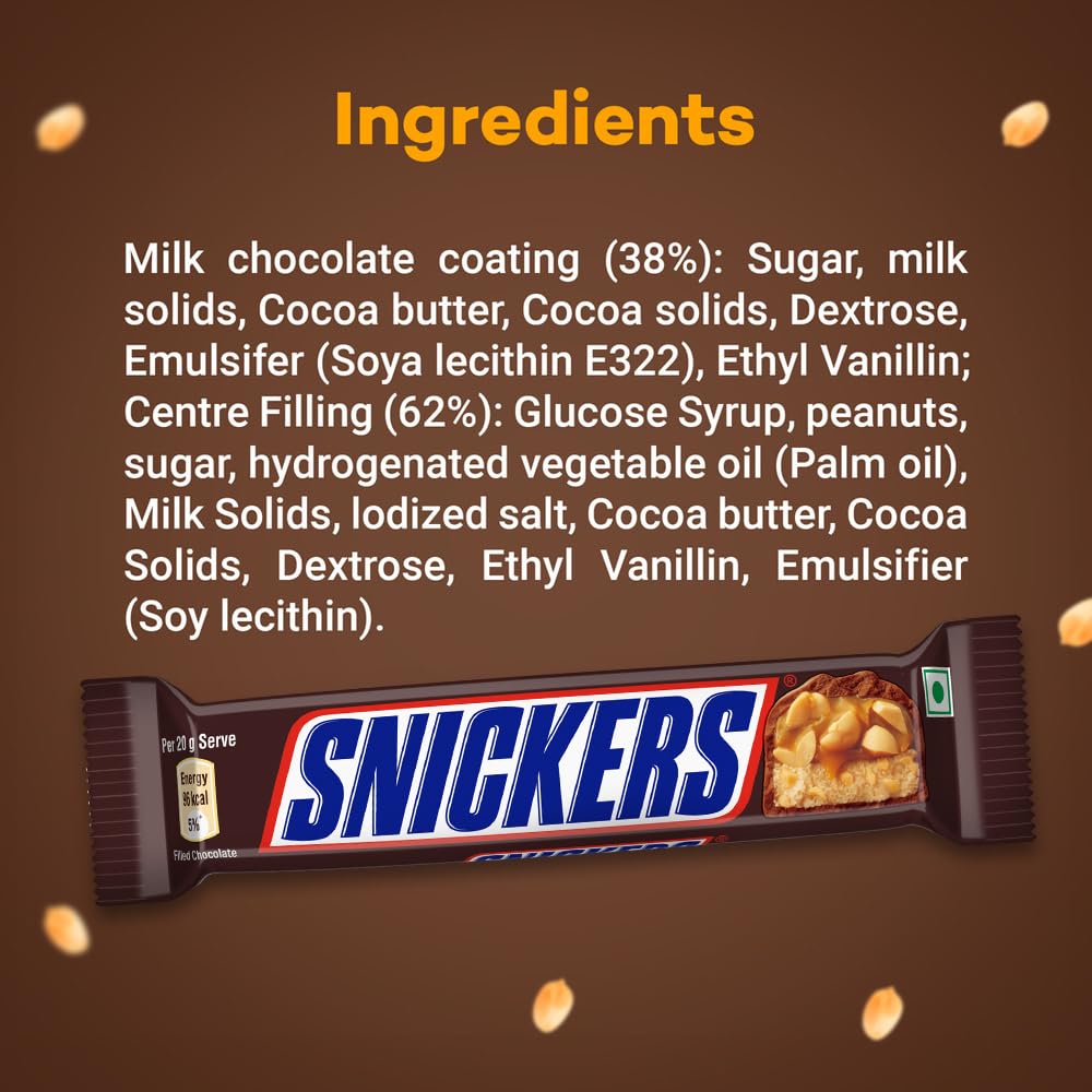 Snickers Peanut Filled Chocolate Bar | Loaded with Delicious & Nutritious Roasted Peanuts, Nougat & Caramel | Nutty Chocolate Treat for Sharing | 22G | Pack of 32, 704 Gm
