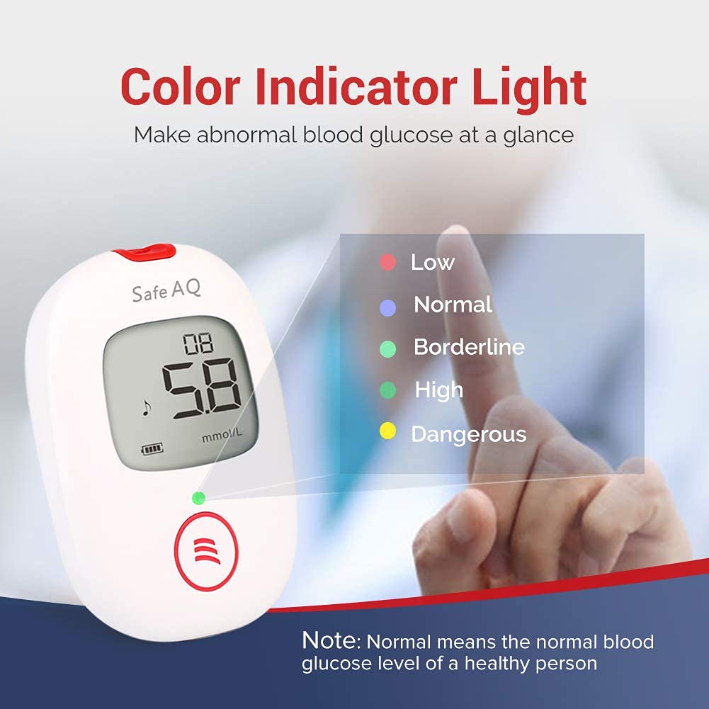 Sinocare PTS(USA) Diabetes Testing Kit/Blood Glucose Monitor Safe AQ Voice/Glucometer with Voice Reminder and Light Warning/Blood Sugar Test with 50Strips & 50Lancets & Case Pack