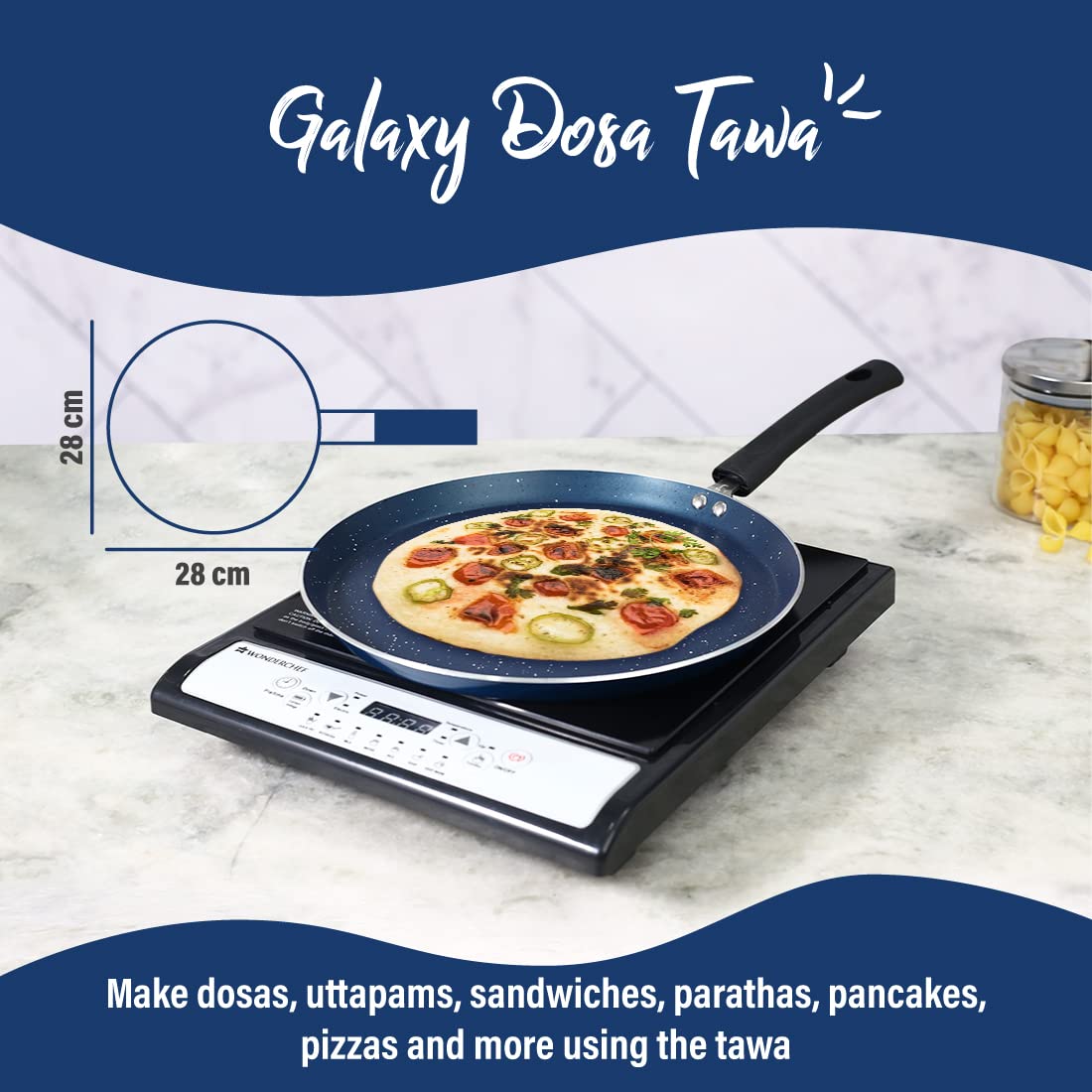 Wonderchef Galaxy Dosa Tawa 28cm, Midnight Blue, 2 Years Warranty