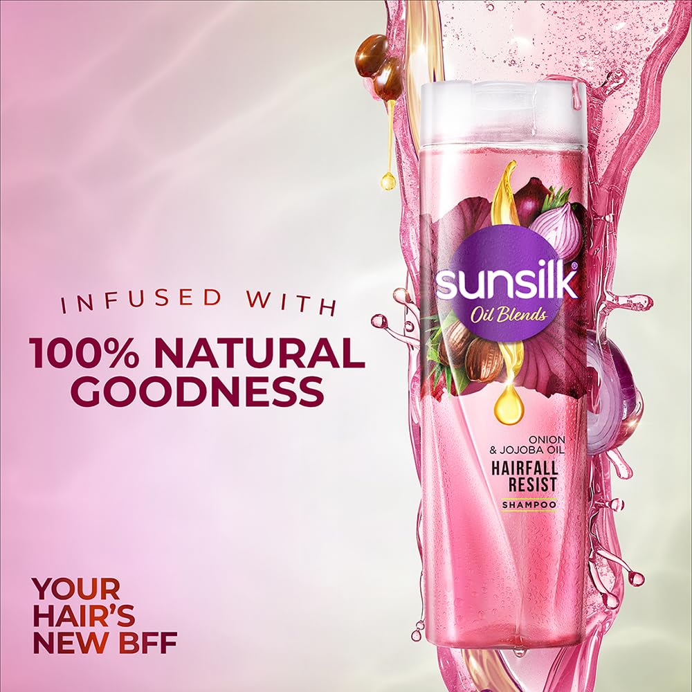 Sunsilk Onion & Jojoba Oil Hairfall Resist Oil Blends Shampoo | with No Added Parabens | (370 ml)