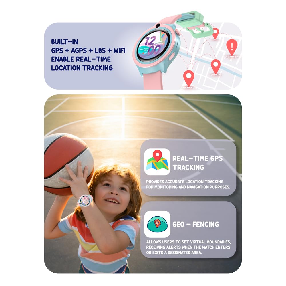 Spiky Cacus 4G Calling Multi-UI IPX7 Waterproof Kids Smartwatch | Rotatable Menu Dial,GPS Tracking, Video Call, Calling Watch, Games, Geo-Fencing, SOS | Best for Kids Girls & Boys 4-12 Years | Pink