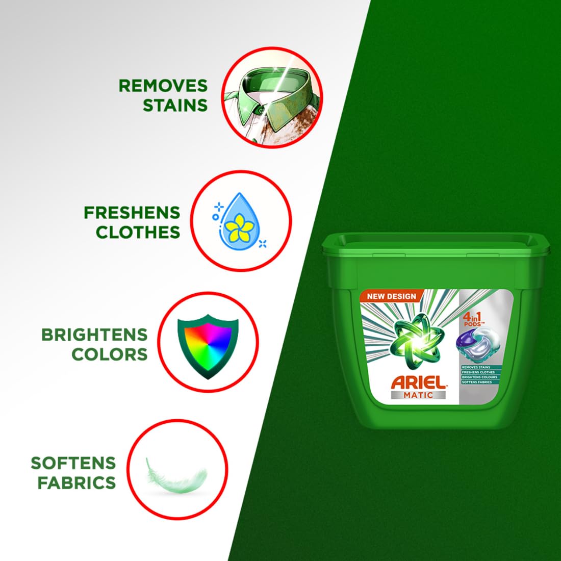 Ariel Matic 4in1 PODs Detergent Pack 18 ct -for Top & Front load washing machine only