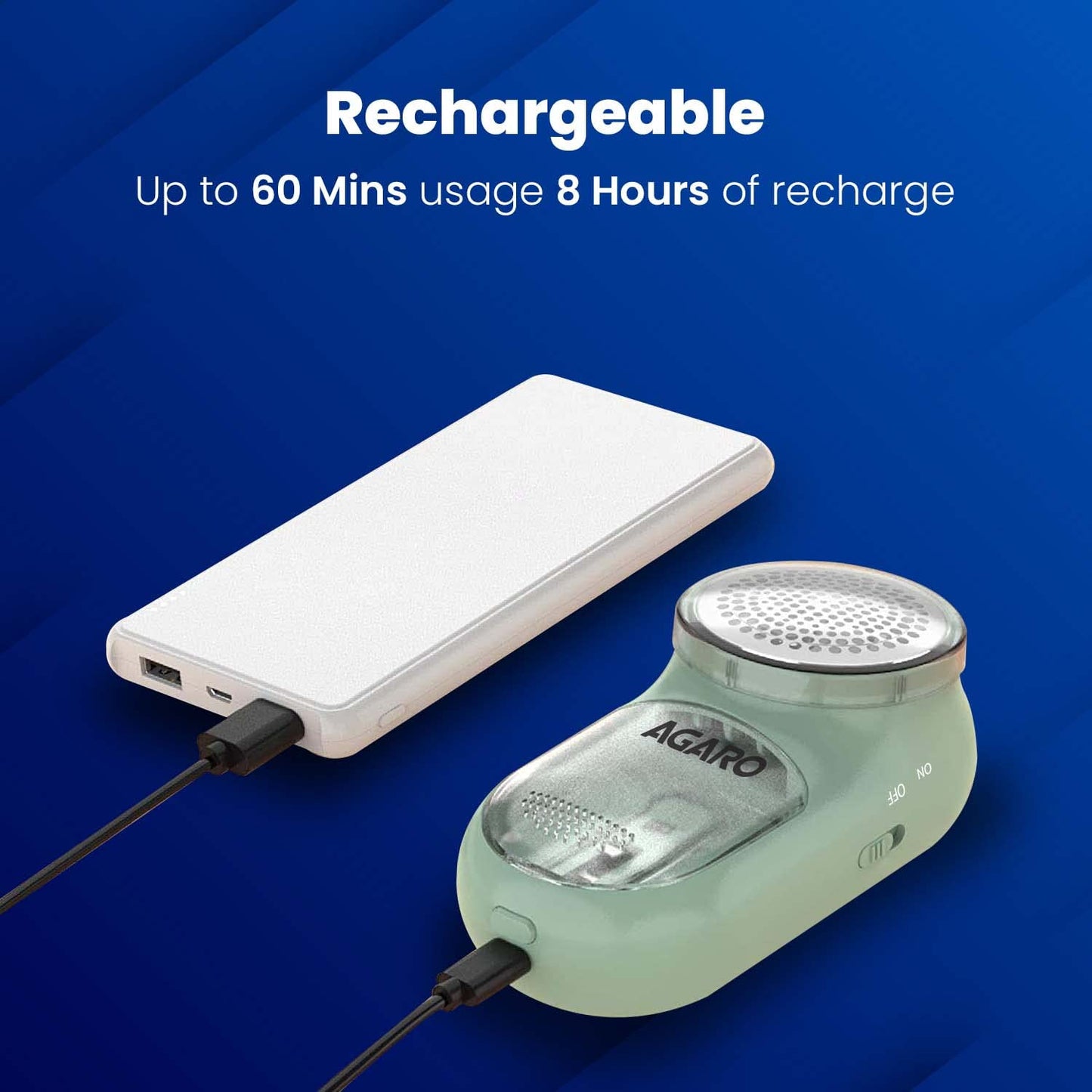 AGARO LR2007 Lint Remover, Fabric Brush, Rechargeable, for Woolen Sweaters, Clothes, Shirts, Jackets, Burr Remover, Pill Remover from Carpets, Curtains.