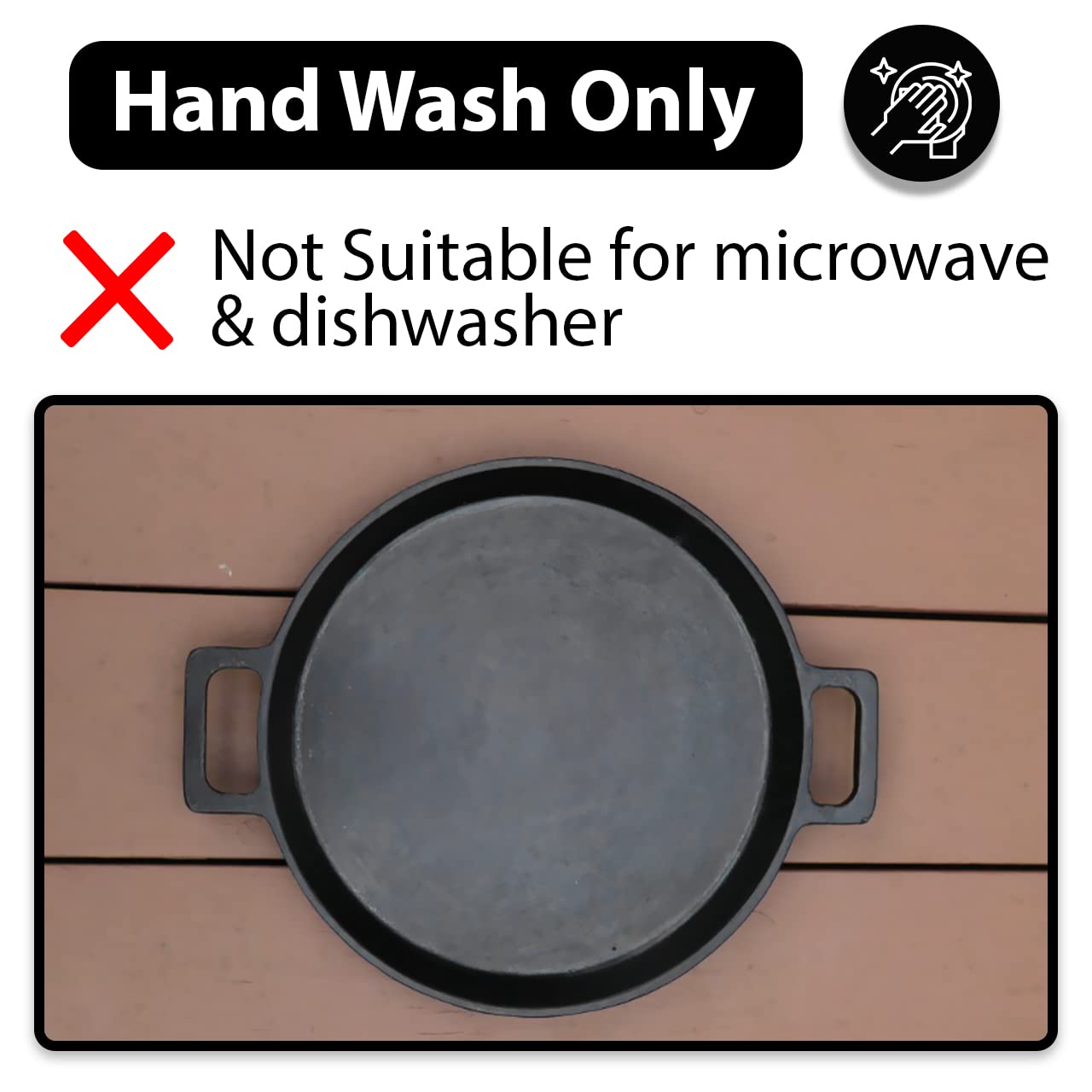 SWASTHA COOKWARE Cast Iron Material Neer Dosa Tawa Double Handle | Pre-Seasoned Super Smooth Cast Iron Neer Dosa Tawa | Black Color